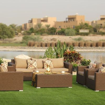 Rattan sofa set brown discount