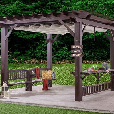 Natural Wooden Pergola - Brown - 3.8x3.8 M