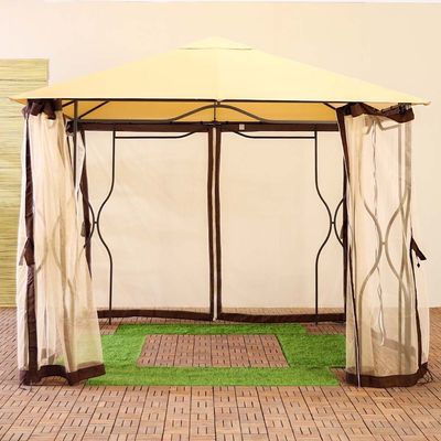 Bruno Steel Frame Square Gazebo with Mosquito Nets - Beige - 300x300x280 cm