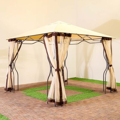 Bruno Steel Frame Square Gazebo with Mosquito Nets - Beige - 300x300x280 cm