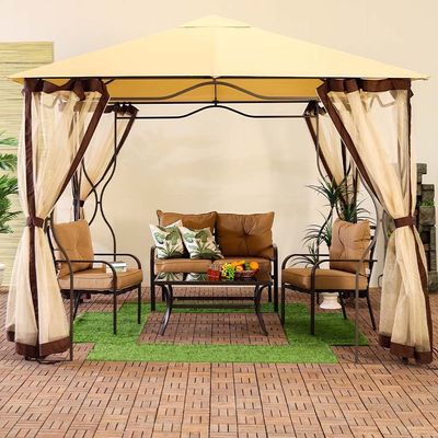 Bruno Steel Frame Square Gazebo with Mosquito Nets - Beige - 300x300x280 cm