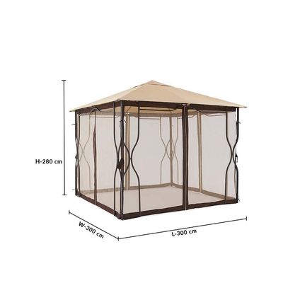 Bruno Steel Frame Square Gazebo with Mosquito Nets - Beige - 300x300x280 cm