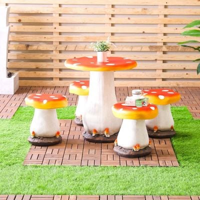 Cement Mushroom 4-Seater Outdoor Dining Set - Cream/Orange