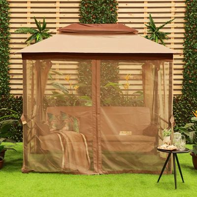 Gretta 3-Seater Swing Bed with Roof and Cushions - Brown 