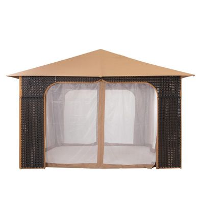 Arabian Rattan Gazebo with Curtains & Mosquito Nets - Brown - 400x400x300 cm