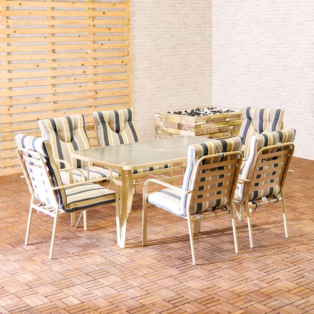 Geraldo 6 seater dining deals set with cushions