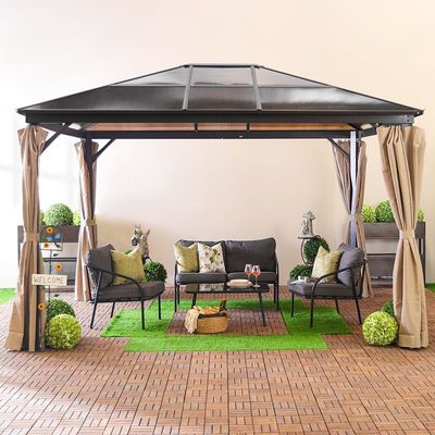 Deora Polycarbonate Roof Gazebo with Curtains & LED Lights - 300x360x300 cm