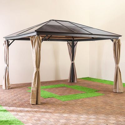 Deora Polycarbonate Roof Gazebo with Curtains & LED Lights - 300x360x300 cm