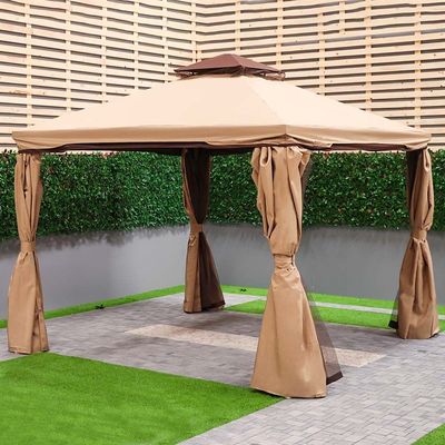 New Sandra Aluminum Gazebo with Curtains and Mosquito Nets - Beige - 3x3 M