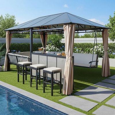 New Sandra Aluminum Gazebo with Curtains and Mosquito Nets - Beige - 3x3 M