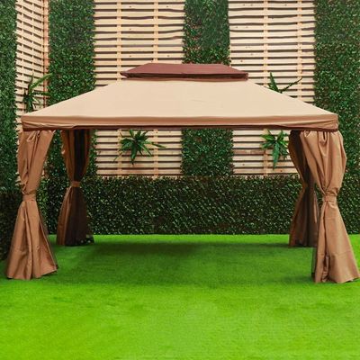 New Roma Aluminum Gazebo with Curtains & Mosquito Nets - Beige - 3x4 m