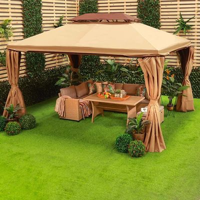 New Roma Aluminum Gazebo with Curtains & Mosquito Nets - Beige - 3x4 m