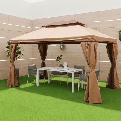 New Roma Aluminum Gazebo with Curtains & Mosquito Nets - Beige - 3x4 m