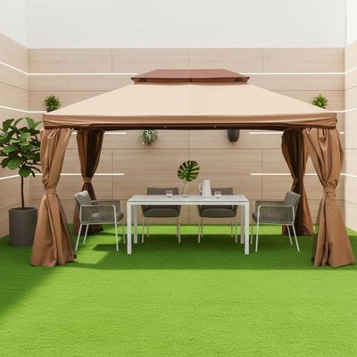 New Roma Aluminum Gazebo with Curtains & Mosquito Nets - Beige - 3x4 m