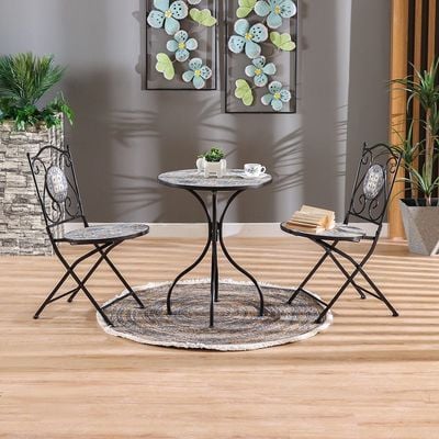 Glazy 1 + 2-Seater Marble Balcony Set - Black 