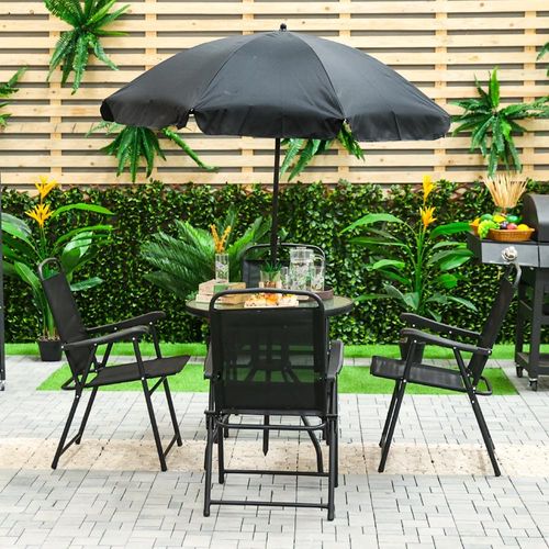 إليزا - طاولة طعام خارجية 4 مقاعد مع مظلة - أسود