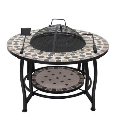 Metal/Mosaic Fire Pit With Table Top 90X90X50Cm