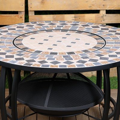 Metal/Mosaic Fire Pit With Table Top 90X90X50Cm