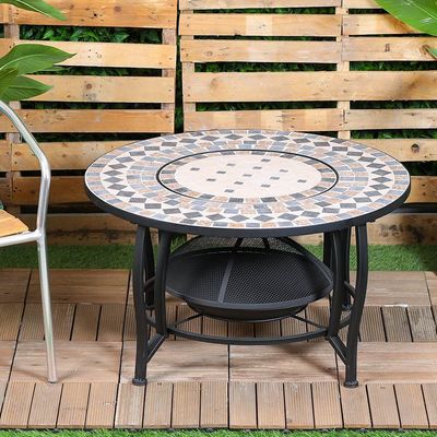 Metal/Mosaic Fire Pit With Table Top 90X90X50Cm