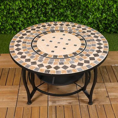 Metal/Mosaic Fire Pit With Table Top 90X90X50Cm