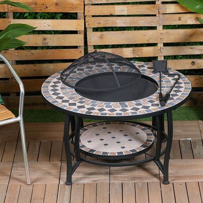 Metal/Mosaic Fire Pit With Table Top 90X90X50Cm