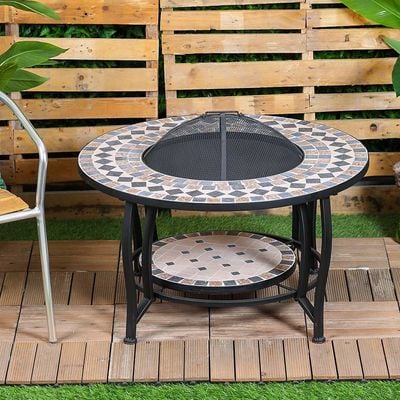 Metal/Mosaic Fire Pit With Table Top 90X90X50Cm