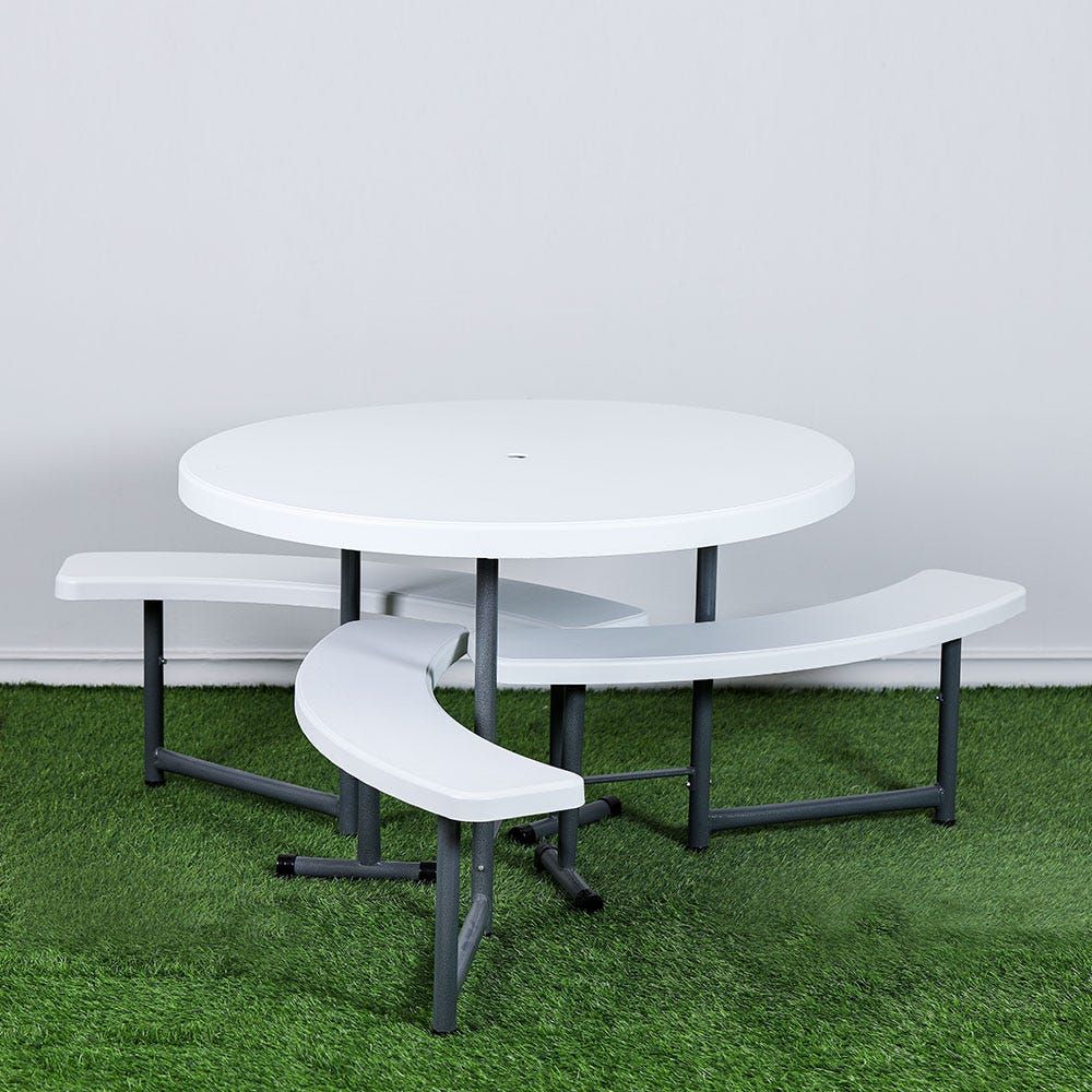 Round metal on sale picnic tables