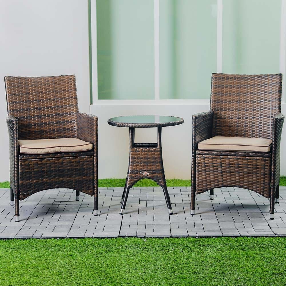 Brown rattan deals table and chairs