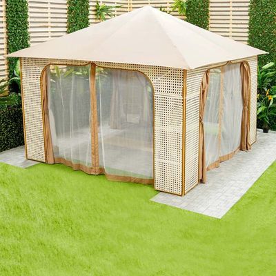 Arabian Rattan Gazebo with Curtains and Mosquito Nets - Beieg - 400x400x300 cm