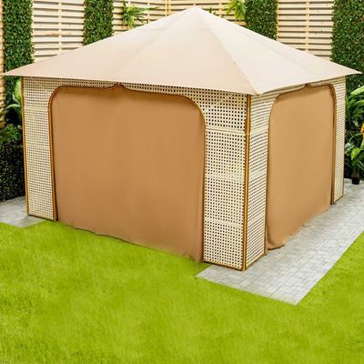 Arabian Rattan Gazebo with Curtains and Mosquito Nets - Beieg - 400x400x300 cm