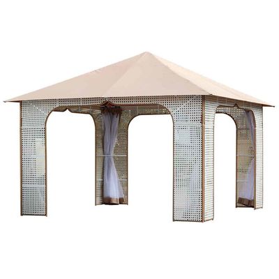 Arabian Rattan Gazebo with Curtains and Mosquito Nets - Beieg - 400x400x300 cm