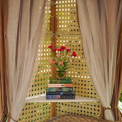 Arabian Rattan Gazebo with Curtains and Mosquito Nets - Beieg - 400x400x300 cm