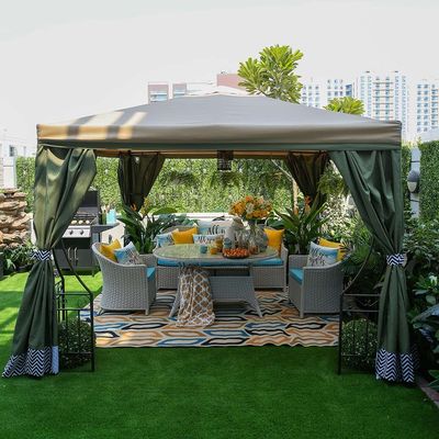 Hazel Steel Frame Square Gazebo with Curtains - Green - 300x300x280 cm