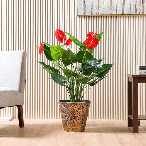 Round Flower Pot and Anthurium Artificial Plant Combo