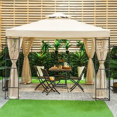 Andrea Steel Frame Gazebo with Mosquito Nets - Beige - 300x300x265 cm