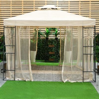 Andrea Steel Frame Gazebo with Mosquito Nets - Beige - 300x300x265 cm