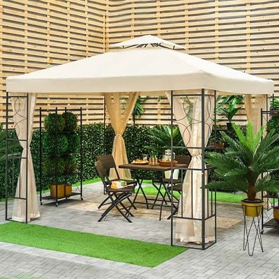 Andrea Steel Frame Gazebo with Mosquito Nets - Beige - 300x300x265 cm