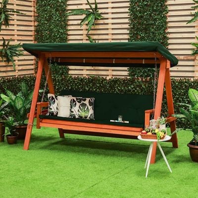 Merlot 3-Seater Wooden Swing with Canopy - Green/Brown