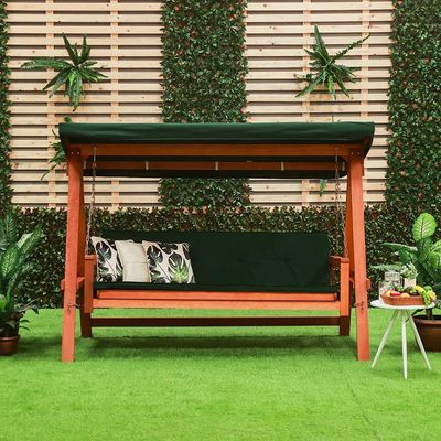 Merlot 3-Seater Wooden Swing with Canopy - Green/Brown