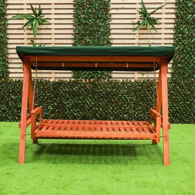 Merlot 3-Seater Wooden Swing with Canopy - Green/Brown