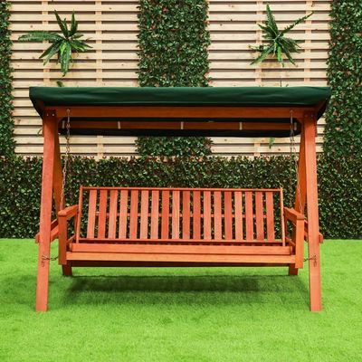 Merlot 3-Seater Wooden Swing with Canopy - Green/Brown