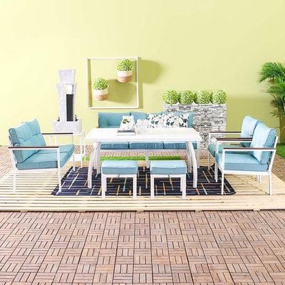 New Almaaz 9-Seater Outdoor Sofa cum Dining Set - Blue - With 2-Year Warranty