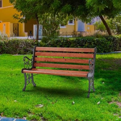 Wooden Park Bench - Dark Teak/Bronze - 120 cm