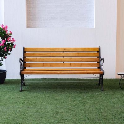 Wooden Park Bench - Dark Teak/Bronze - 120 cm