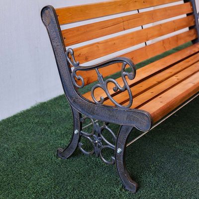 Wooden Park Bench - Dark Teak/Bronze - 120 cm