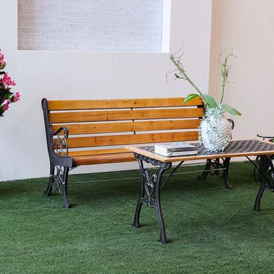 Wooden Park Bench - Dark Teak/Bronze - 120 cm