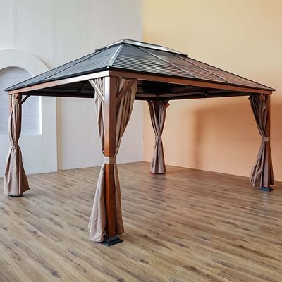 Jasmy Gazebo with Curtains - Black/Brown - 3.6x4.6 M - With 2-Year Warranty