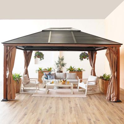 Jasmy Gazebo with Curtains - Black/Brown - 3.6x4.6 M - With 2-Year Warranty