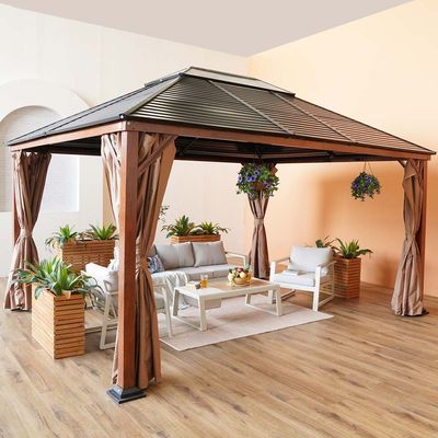 Jasmy Gazebo with Curtains - Black/Brown - 3.6x4.6 M - With 2-Year Warranty