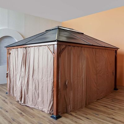 Jasmy Gazebo with Curtains - Black/Brown - 3.6x4.6 M - With 2-Year Warranty